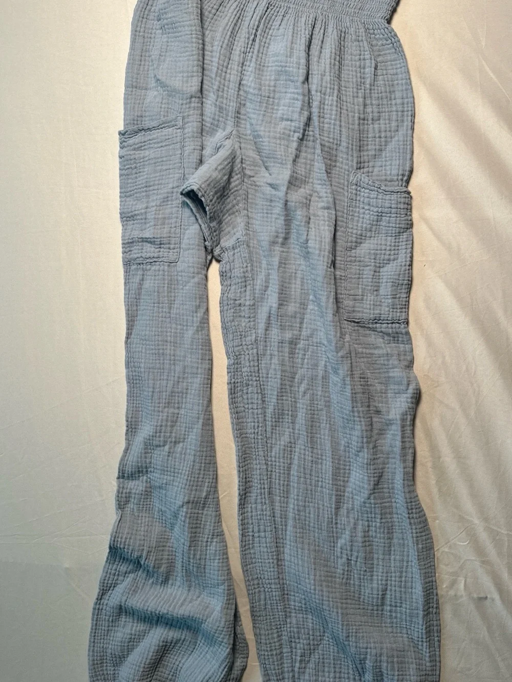 bobi Pale Blue Cotton Gauze Cargo Joggers